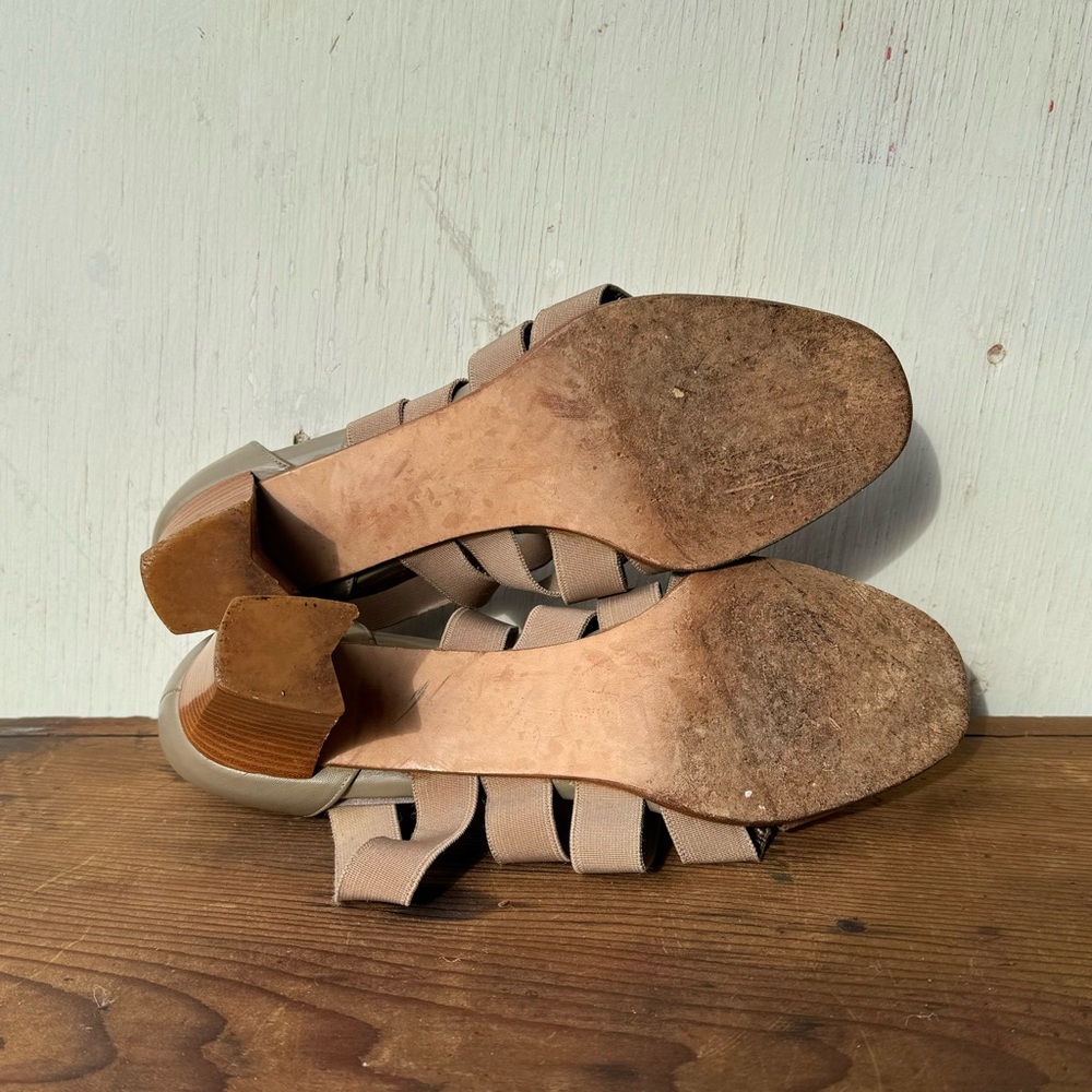 Stuart Weitzman // Tan Elastic Strappy Stacked He… - image 6